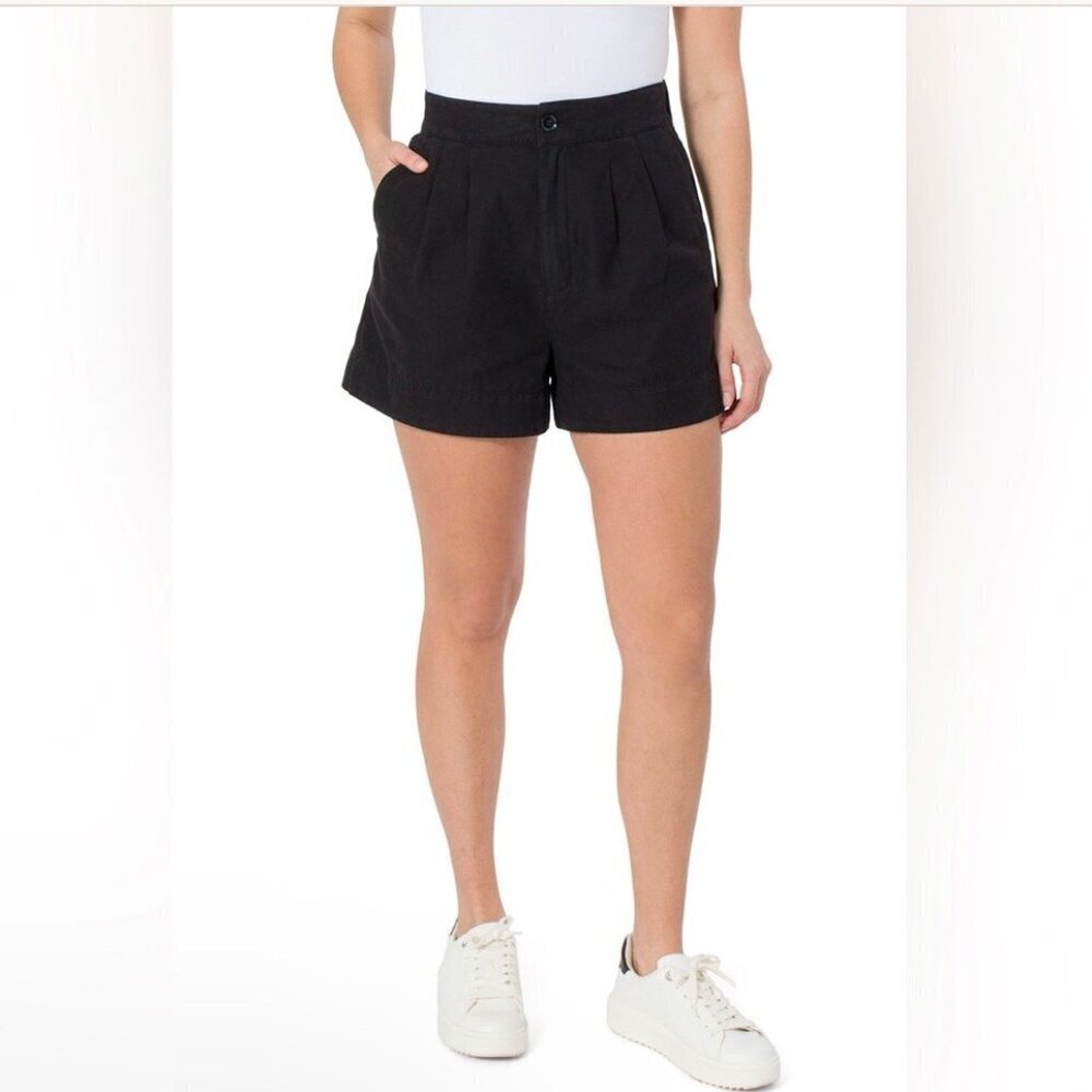 Joie Medium Pleated Linen Blend Women’s Black Shorts High Rise Pockets